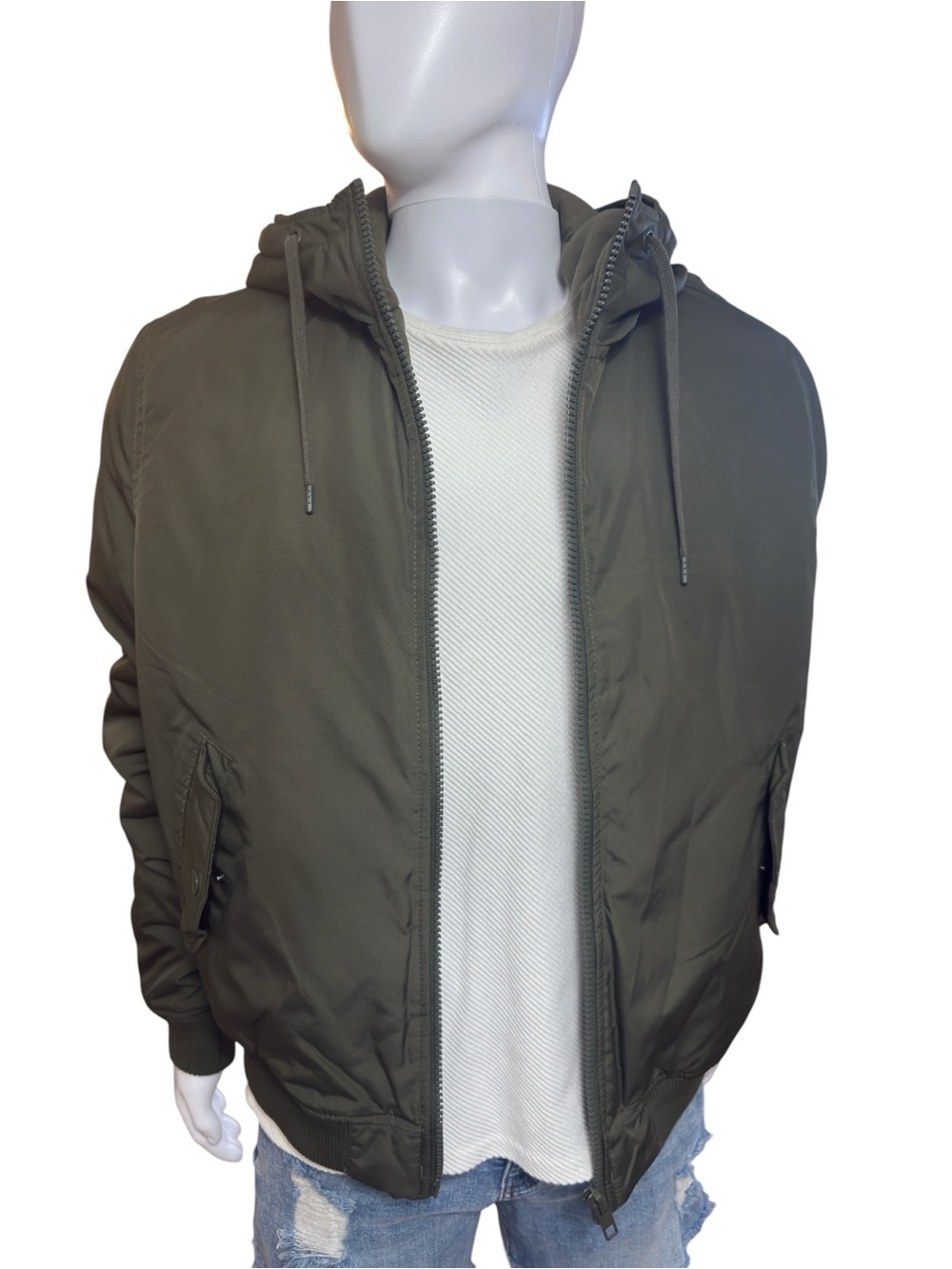 H&M Men's Hooded Bomber Jacket - Olive